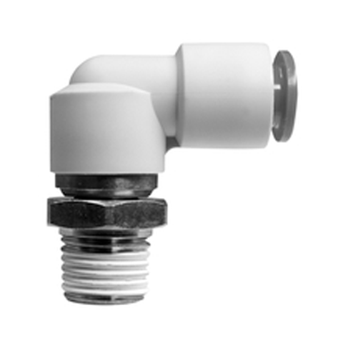 19010840 Elbow Connector - 90 degrees rotating Elbow push-in fittings are suitable to ensure a quick 90 degree connection in a pneumatic system.