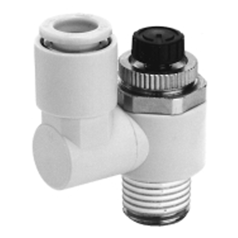 19060585 Swivelling Connector - Throttle Swivelling 360 degree with non-return valve Push-in fittings with a Swivelling non-return valve  are suitable to ensure a quick 360 degree connection in a pneumatic system.
